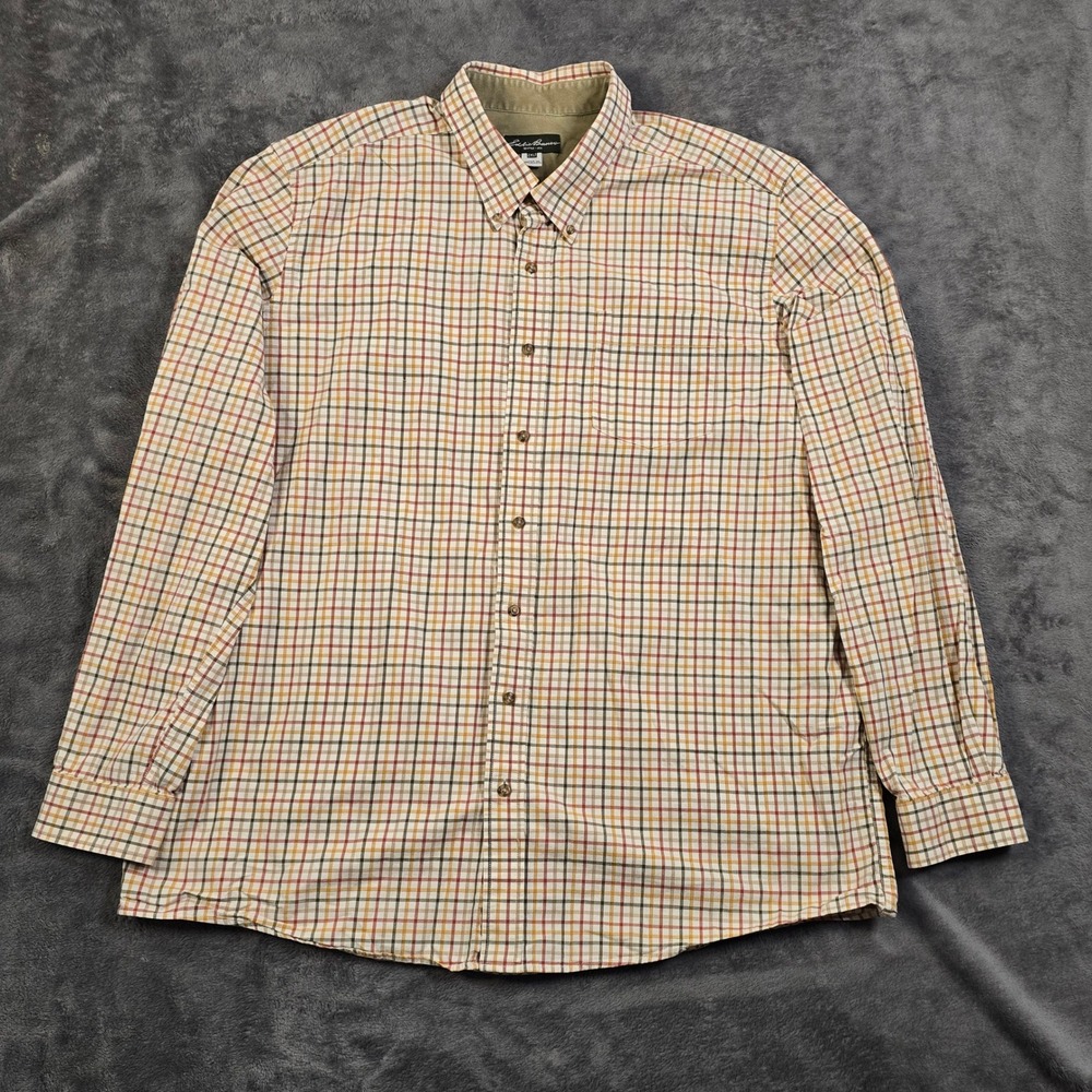 Eddie Bauer Favorite Flannel Shirt Men 2XLT Plaid Multi Color Button Down Cotton